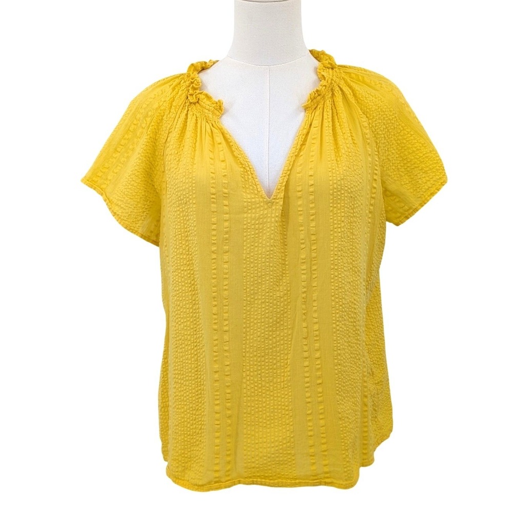 Sunny Yellow Textured Peasant Blouse‎ Cottagecore Summer Top J.Crew M